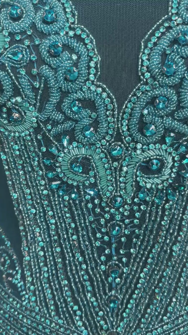 Lucy Turquoise Rhinestone Bodice Applique, Turquoise Rhinestones Applique, Embellished clothing, Rhinestone applications, Rhinestone embroidery, Rhinestone patch, Dress patch, Rhinestones for dress