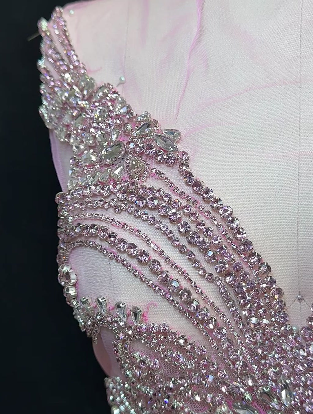 Amy Baby Pink Rhinestone Bodice Applique, pink rhinestone, dark pink rhinestone, light pink rhinestone,
