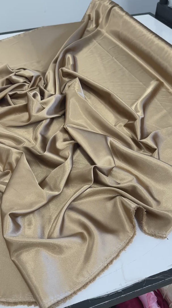 Khaki-Gold Luxury Silky Satin, Luxury Silky Satin, Silky Satin, Premium Stretch Crepe Back Satin, Satin for Bride, Satin for Women, Satin in Low Price, Cheap Satin, Satin on Sale