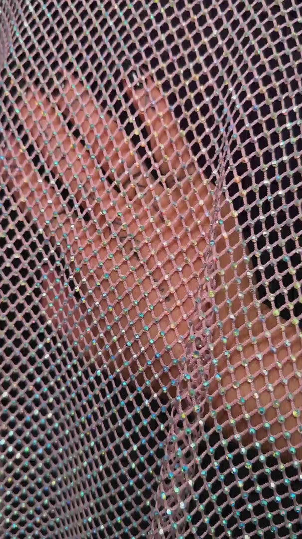 Pink Rhinestone Diamond Fishnet Mesh, Rhinestone Fishnet Mesh, Mesh on Sale, Rhinestone on Mesh, Womens Rhinestone Mesh, Fancy Fishnet Mesh