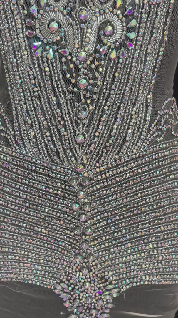 Lucy Silver Rhinestone Bodice Appliqué, Silver Rhinestones Applique, Embellished clothing, Rhinestone applications, Rhinestone embroidery, Rhinestone patch, Dress patch, Rhinestones for dress