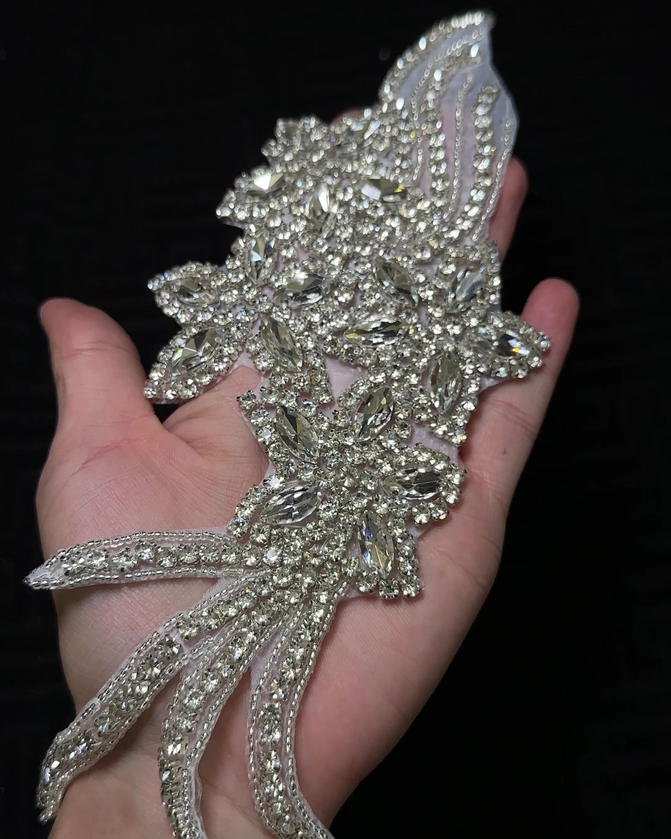 Britney Iron On Rhinestone Applique , silver applique, dark silver applique, silver bodice, silver embellishment for dress,