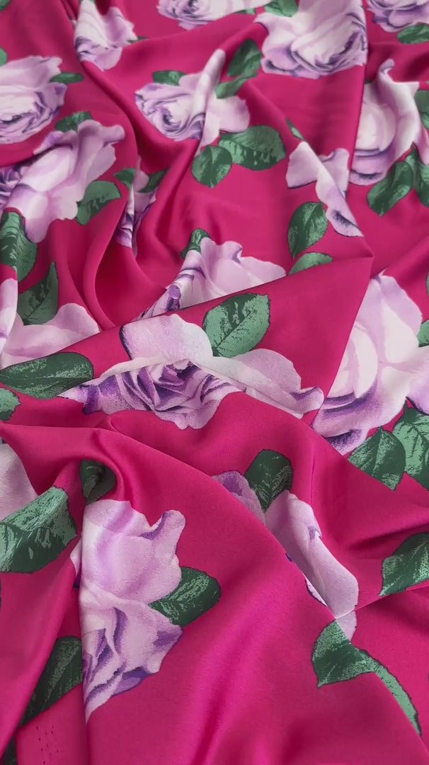 Fuchsia/Lavender Floral Print Satin, Luxury Satin, Printed Satin, Premium Satin, Satin for Bride, Satin for Women, Satin in Low Price, Cheap Satin, Satin on Sale