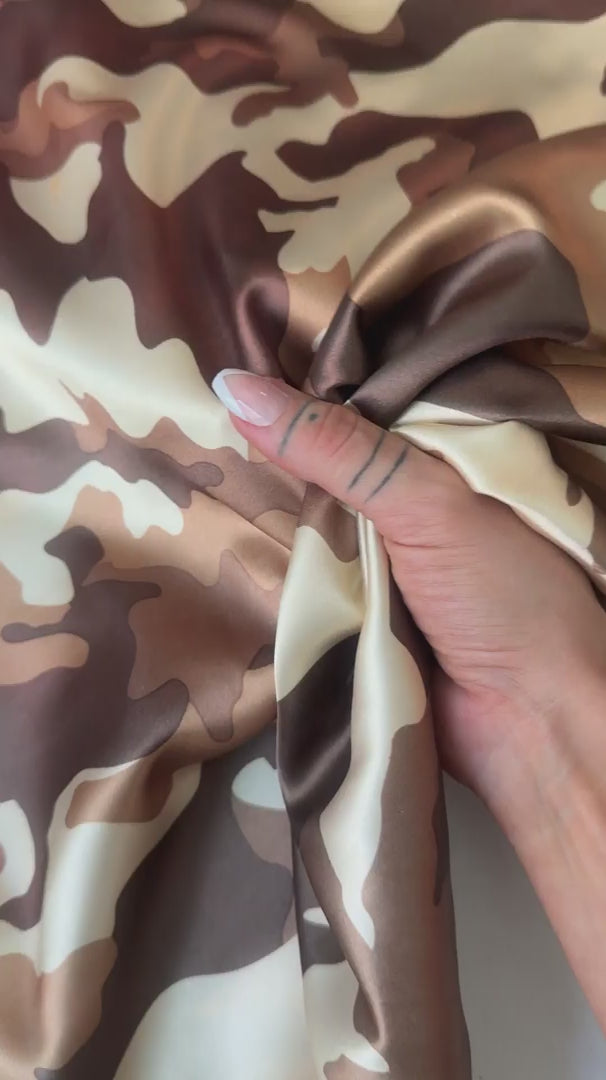 Khaki Camouflage Army Satin, Khaki Camouflage satin, Khaki satin, premium stretch crepe back satin, satin for bride, satin for woman, satin in low price, cheap satin, satin on sale