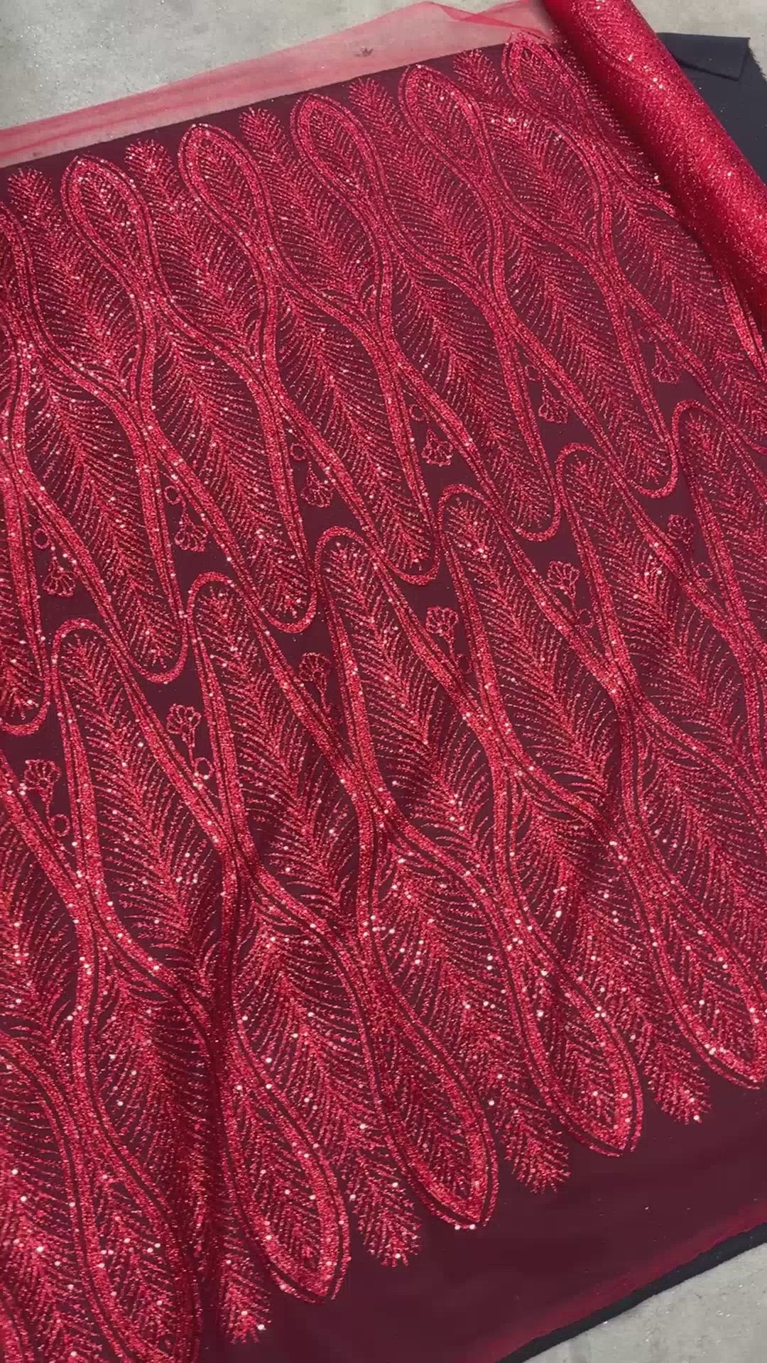 Red Glitter Sequin Geometric Lace