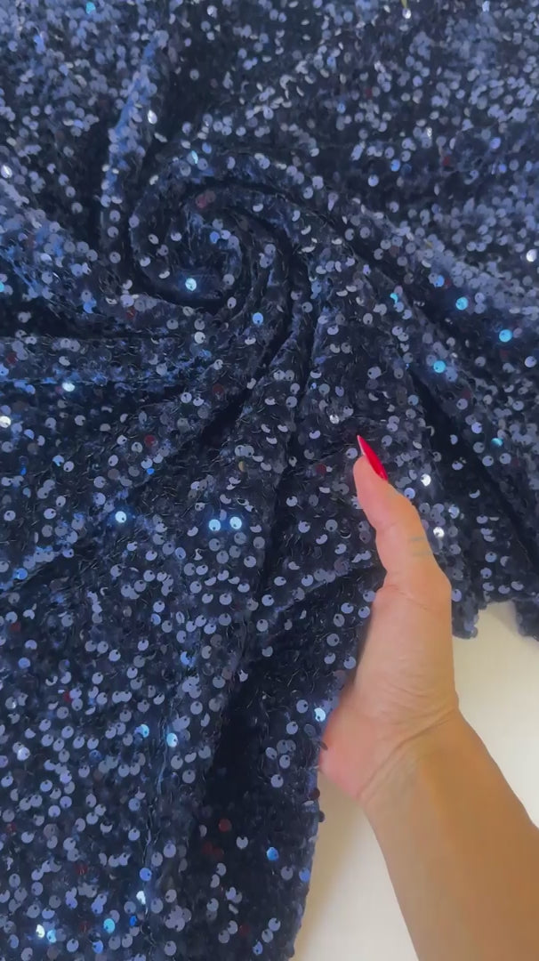 Navy Sequins Velvet, Sequin on velvet, Stretch Sequin Mesh, Stretch Sequin velvet for woman, Stretch Sequin velvet for bride, Stretch Sequin velvet on sale, Stretch Sequin velvet on discount, Stretch Sequin velvet online