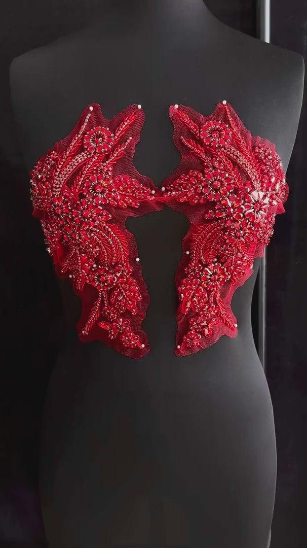 Gina Wine Red Rhinestone Applique, Red Rhinestones Applique, Embellished Clothing, Rhinestone Applications, Rhinestone Embroidery, Rhinestone Patch, Dress Patch, Rhinestones for Dress