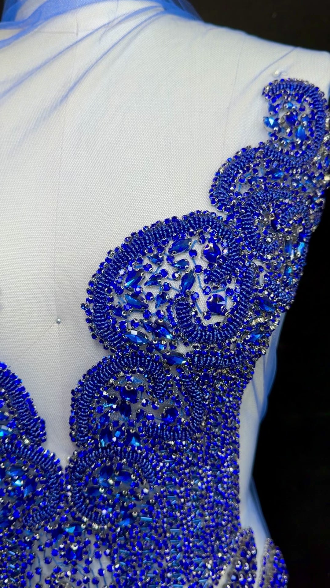 Stephen Royal Blue Rhinestone Bodice Applique, blue rhinestone, dark blue rhinestone, light blue rhinestone,