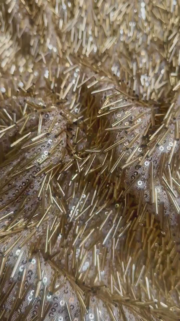 Fringe Sequin on Mesh, Gold Sequin Mesh for woman, Fringe Sequin Mesh for bride, Non-Stretch Mesh on sale, Sequin Mesh on discount, sequin fabric online