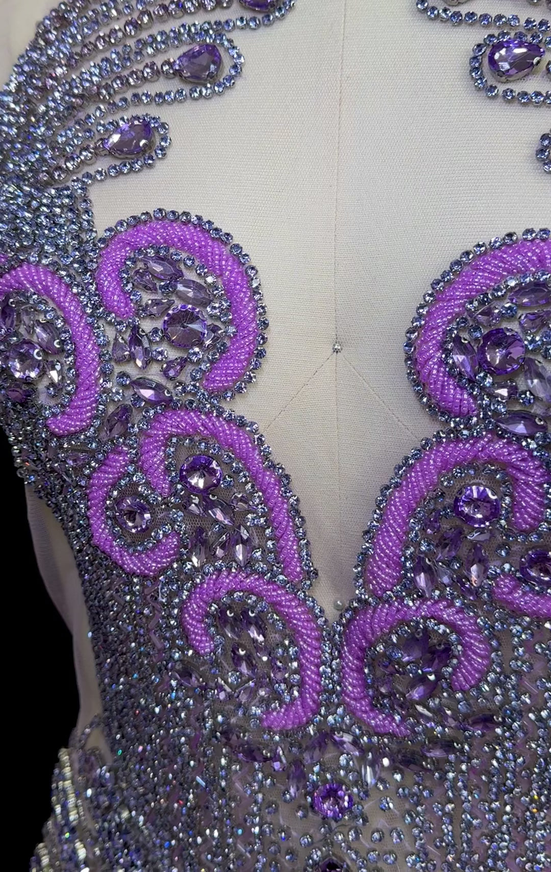 Tina Lavender Rhinestone Bodice Applique, purple rhinestone, dark purple rhinestone, light purple rhinestone,