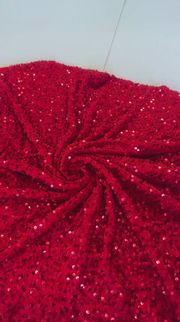 Red Sequins Velvet, Sequin on velvet, Stretch Sequin Mesh, Stretch Sequin velvet for woman,  Stretch Sequin velvet for bride, Stretch Sequin velvet on sale, Stretch Sequin velvet on discount, Stretch Sequin velvet online