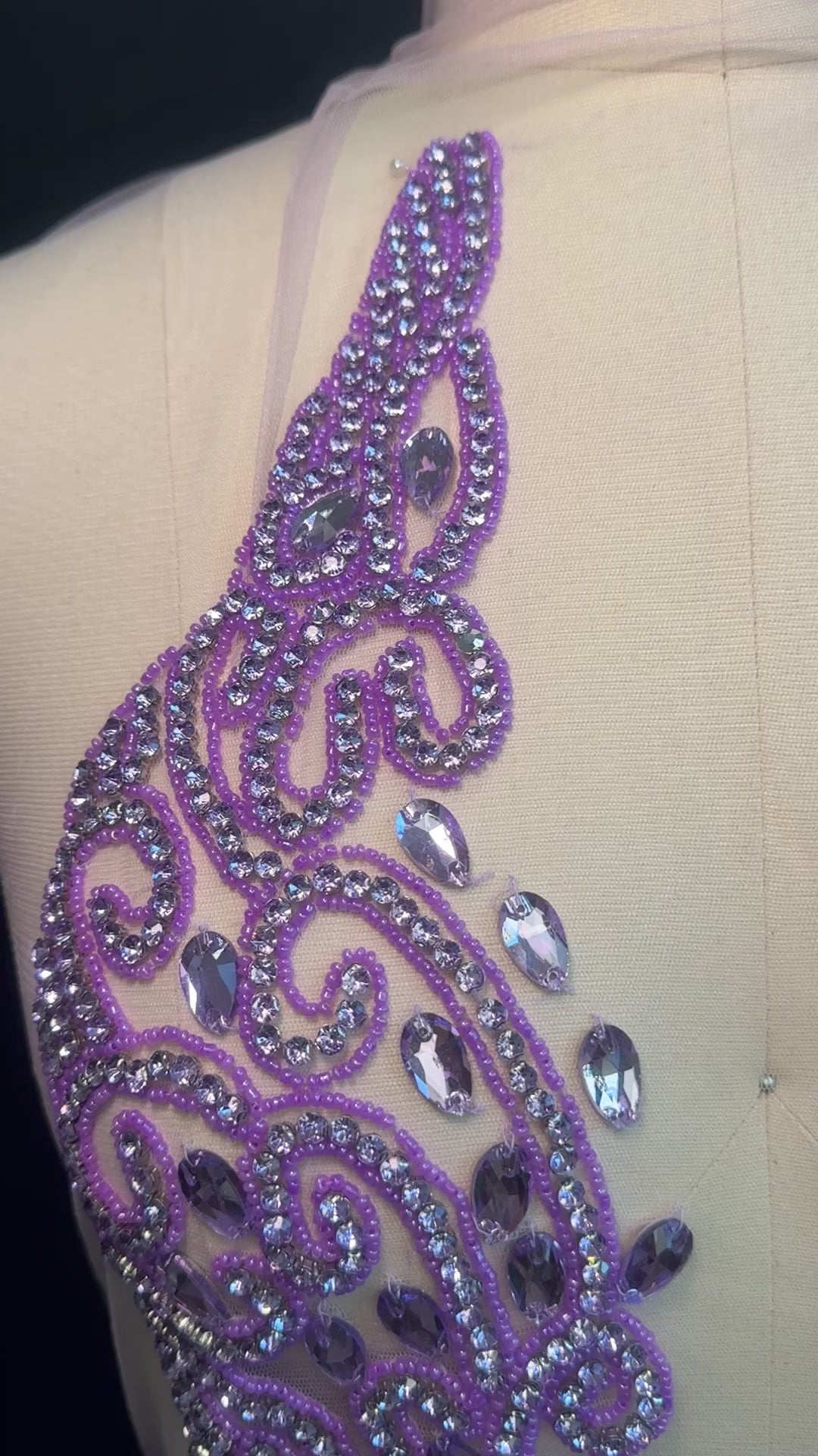 Brenda Lavender Rhinestones Bodice Applique, purple rhinestone, light purple rhinestone, dark purple rhinestone