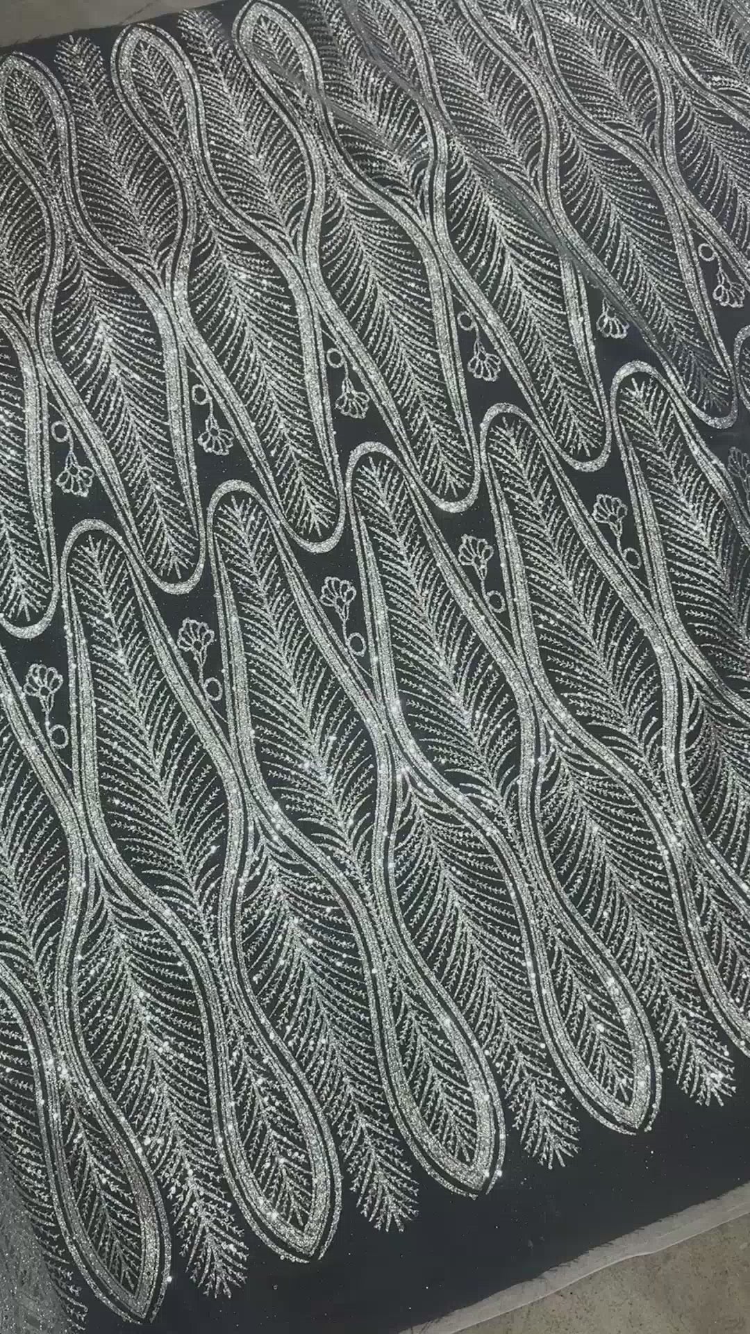 Silver Glitter Sequin Geometric Lace