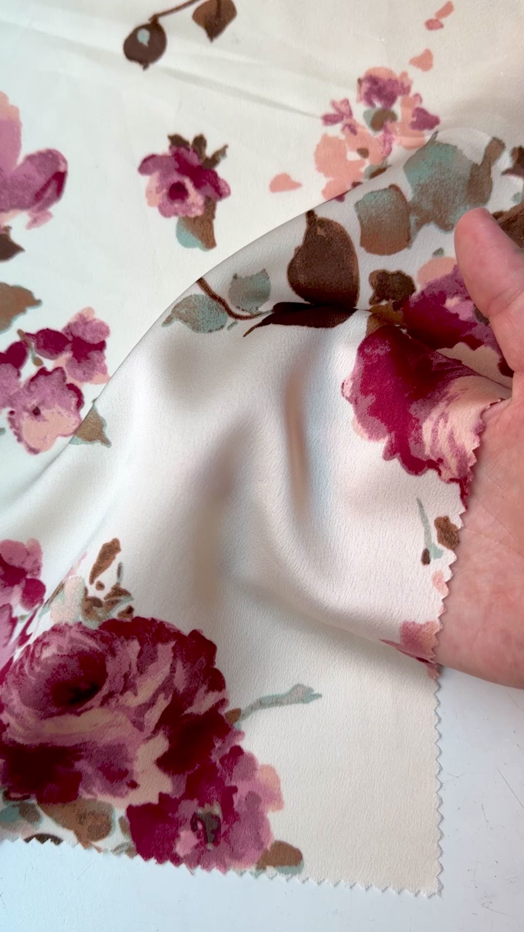 Ivory/Rose Floral Print Satin, ivory floral print Satin, rose Printed Satin, best quality Printed Satin, Printed Satin for bridal wear, Printed Satin for party wear, Printed Satin in low price, premium Printed Satin