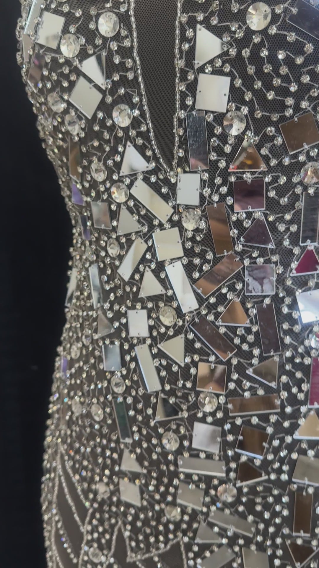 Anne Silver Mirror Rhinestone Bodice Applique, silver rhinestone, light silver rhinestone, dark silver rhinestone