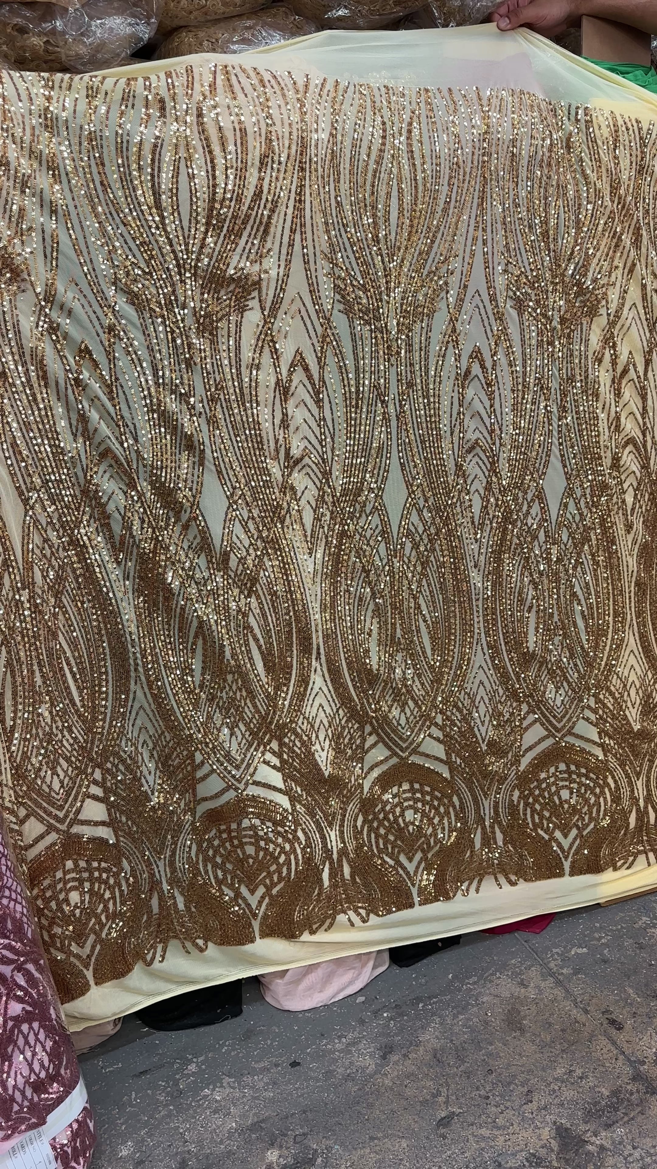 gold Embroidered Curlicue Sequins on Mesh Lace, dark gold sequin on mesh, light gold sequin on mesh, sequin on mesh for woman, sequin on mesh for bride, sequin on mesh on sale, sequin on mesh on discount