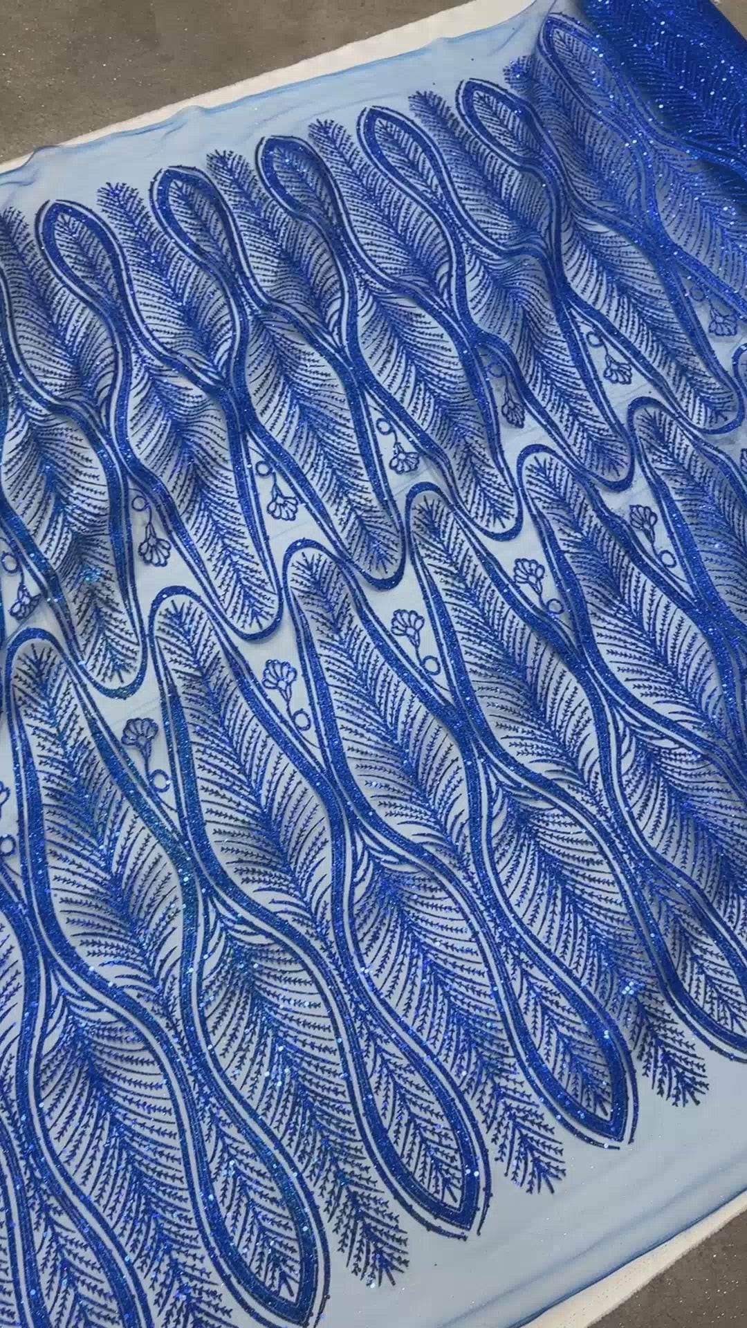 Royal Blue Glitter Sequin Geometric Lace