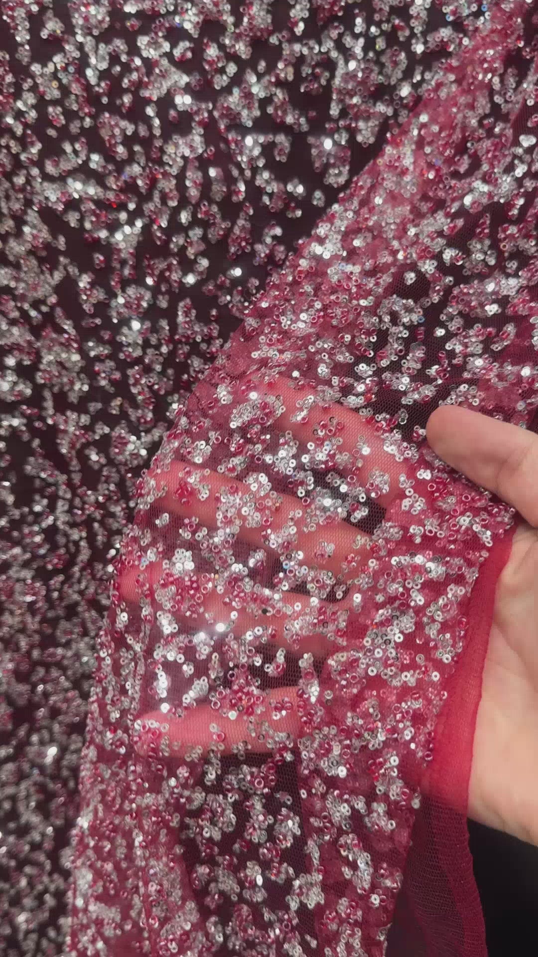 Red-Silver Beaded Sequin Lace