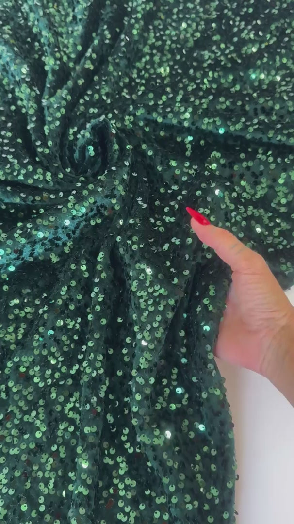 Hunter Green Sequins Velvet, Sequin on velvet, Stretch Sequin Mesh, Stretch Sequin velvet for woman,  Stretch Sequin velvet for bride, Stretch Sequin velvet on sale, Stretch Sequin velvet on discount, Stretch Sequin velvet online