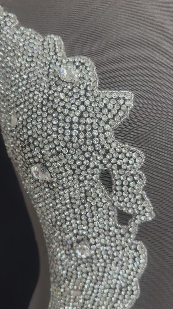 Maddy Silver Rhinestone Bodice Appliqué, Silver Rhinestones Applique, Embellished clothing, Rhinestone applications, Rhinestone embroidery, Rhinestone patch, Dress patch, Rhinestones for dress
