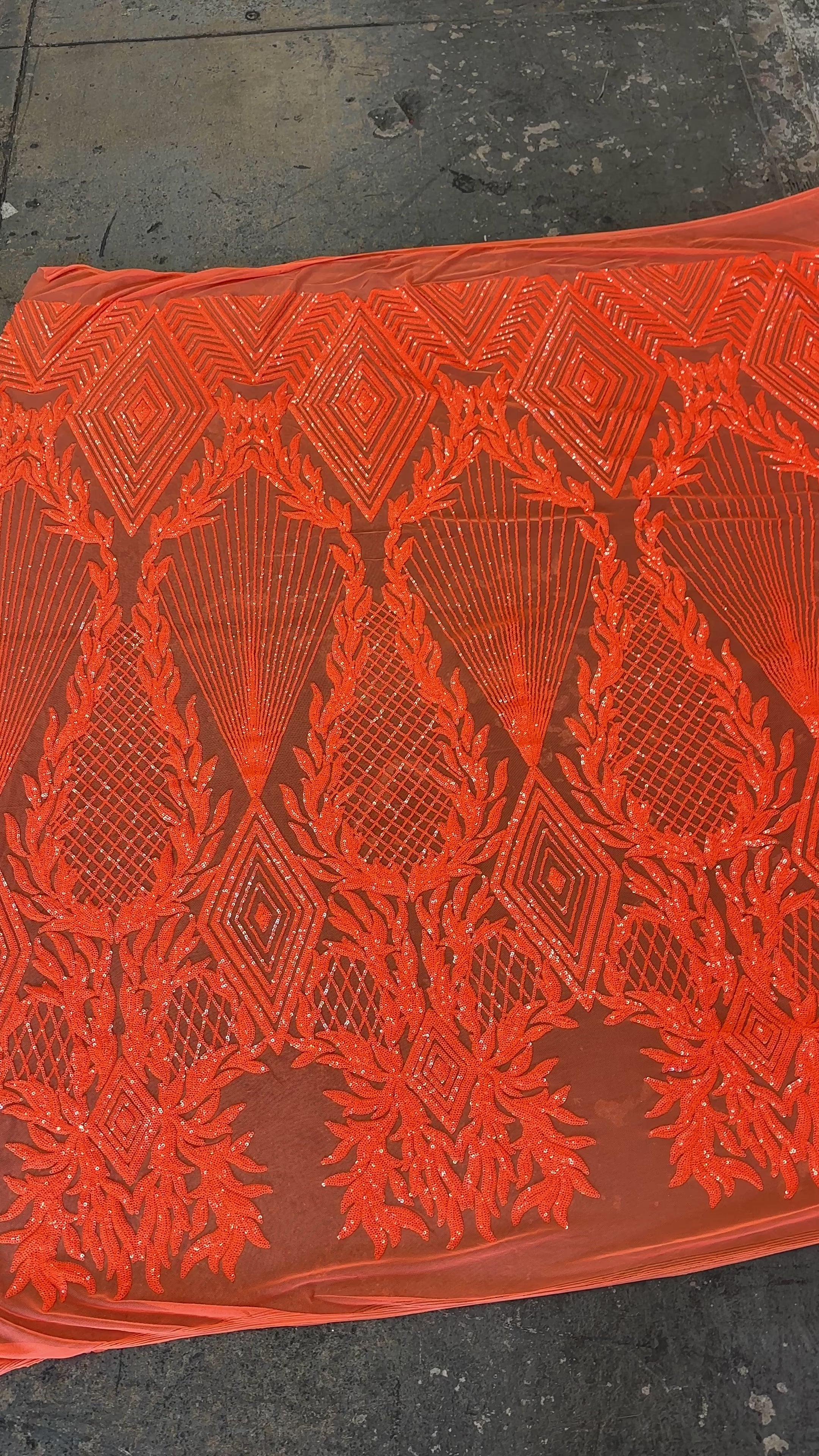 Orange Embroidered Curlicue Sequins on Mesh, dark orange sequin on mesh, light orange sequin on mesh, sequin on mesh for woman, sequin on mesh for bride, sequin on mesh on sale, sequin on mesh on discount