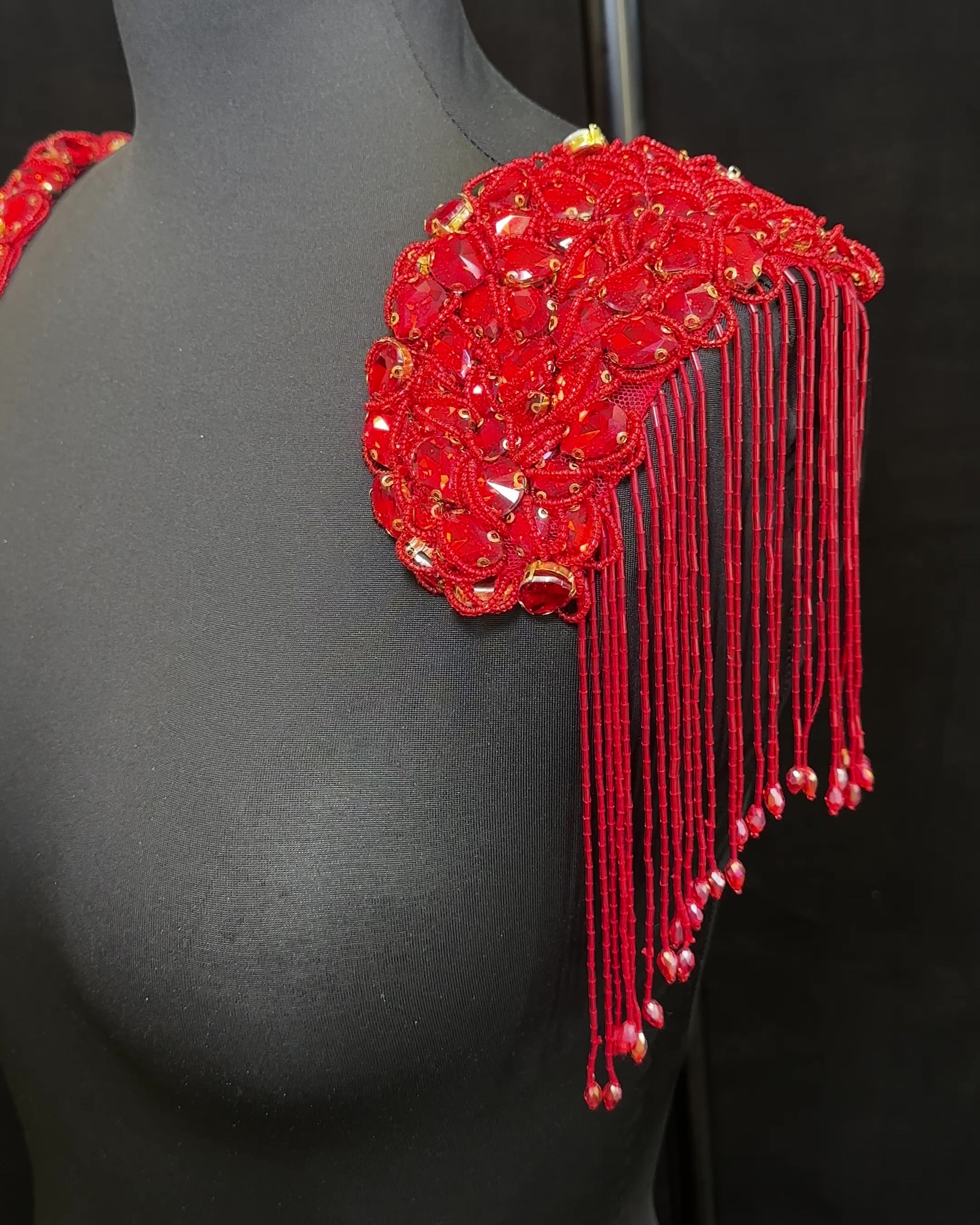 Cali Red Shoulders Rhinestone Applique , red applique, dark red applique, red bodice, red embellishment for dress,