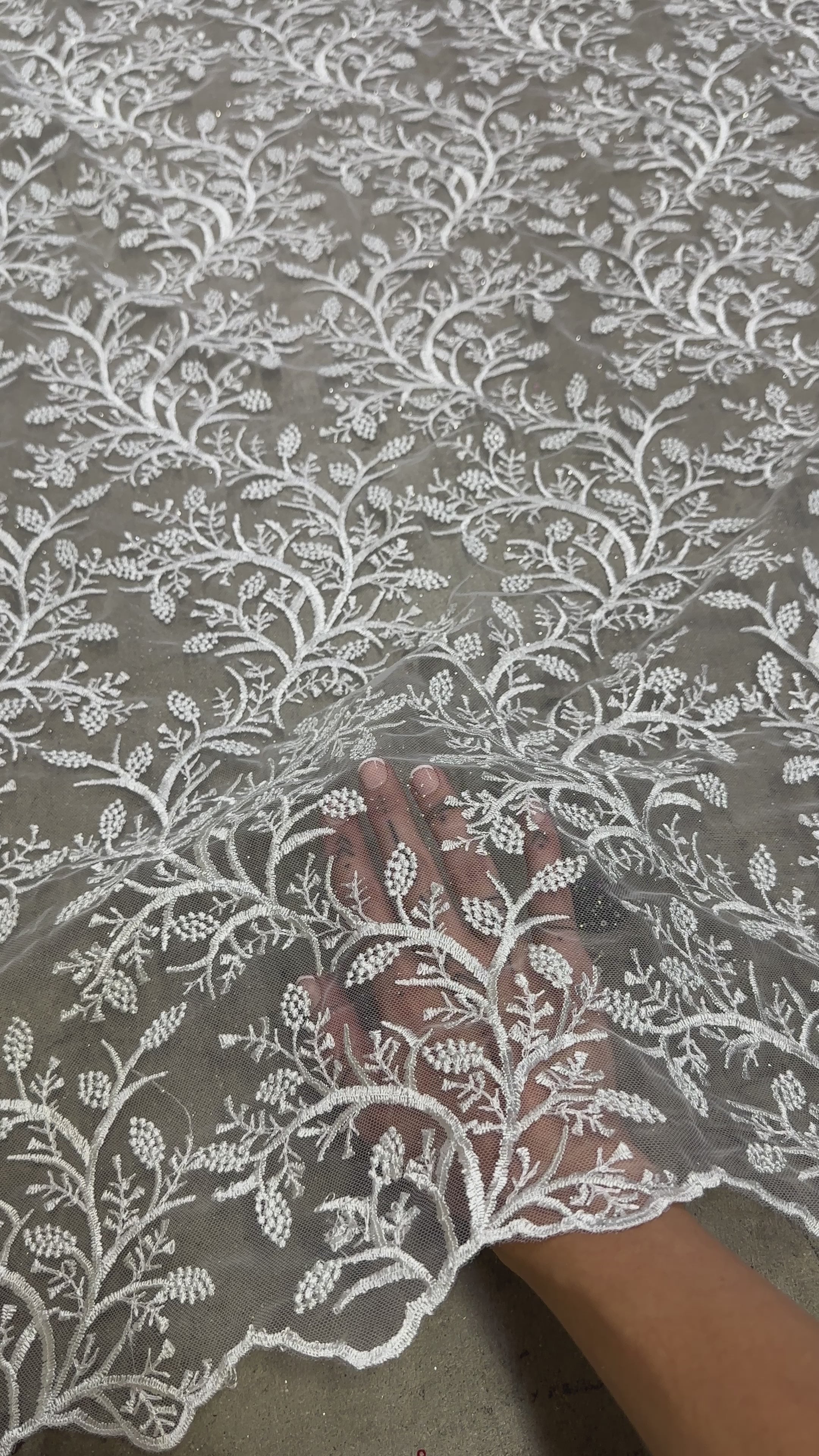 white branch design embroidered lace, off white Lace, milky white lace, lace for woman, lace for bride, lace on discount, lace on sale, premium lace, kiki textile lace, lace for party wear dresses