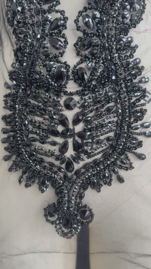 Nico Black Rhinestone Bodice Appliqué, Black Rhinestones Applique, Embellished clothing, Rhinestone applications, Rhinestone embroidery, Rhinestone patch, Dress patch, Rhinestones for dress