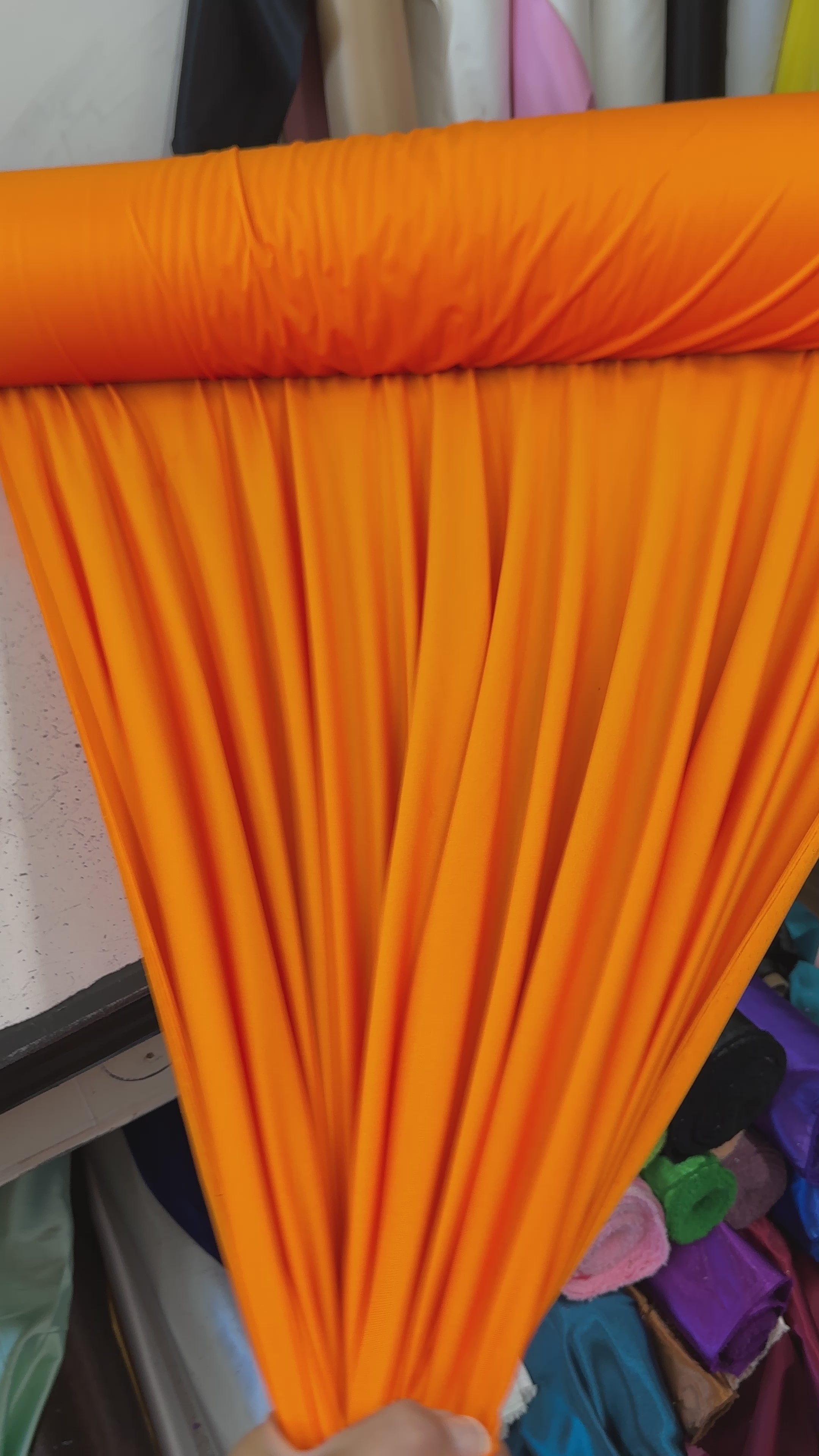 orange yoga spandex, orange nylon spandex, orange 4 way stretch spandex