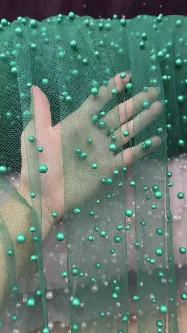 Green Pearl Tulle, Beaded Mesh, Pearl Beaded Lace, Tulle for Wedding Dress, Pearl Material, Tulle Fabric, Tulle Dress Woman