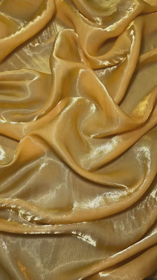 Golden Yellow Water Liquid Shimmery Chiffon, Premium Glittery Chiffon, Wet Chiffon, Shimmery Chiffon, Fancy fabric, Luxurious liquid fabric, Chiffon for women