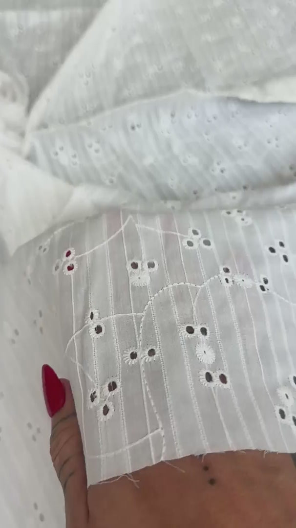 White Embroidered Floral Cotton Eyelet, Organic cotton, Breathable fabric, Lightweight fabric, Fair trade cotton, Cotton yarn, eyelet fabric, Cotton fashion