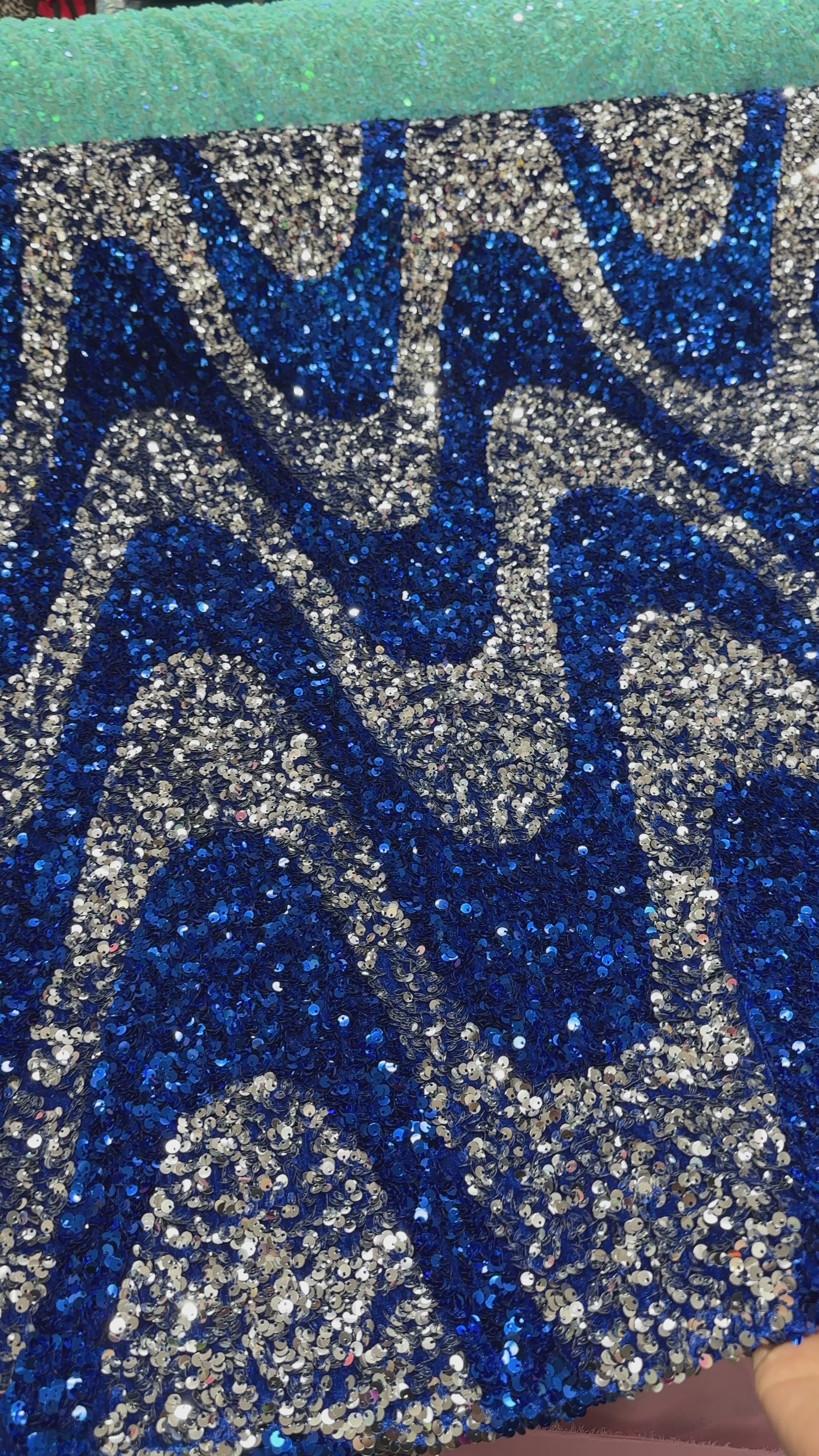 Silver Blue Embroidered Wave Design Sequins on Velvet , blue sequin on velvet, light blue sequin on velvet, dark blue sequin on velvet, sequin on velvet for woman, sequin on velvet for bride, sequin on velvet on discount, sequin on velvet on sale