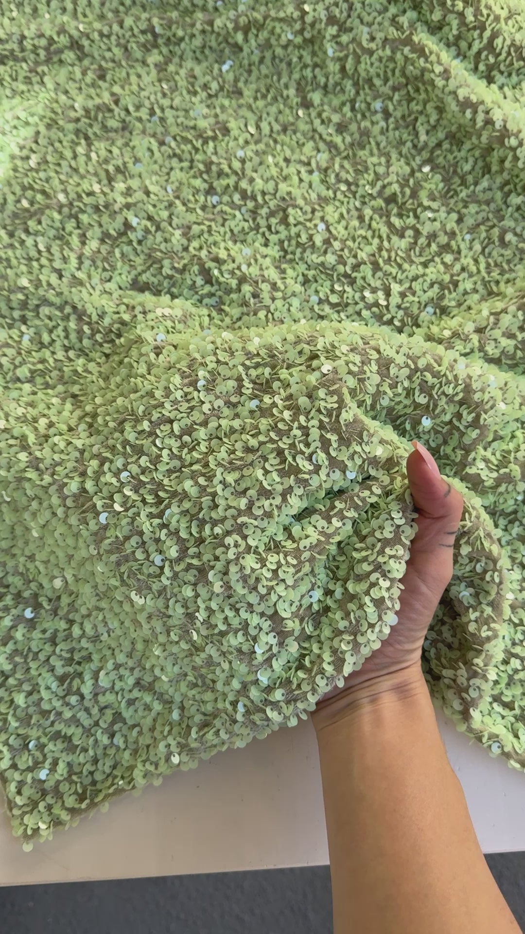 Pistachio Green Sequin on Velvet