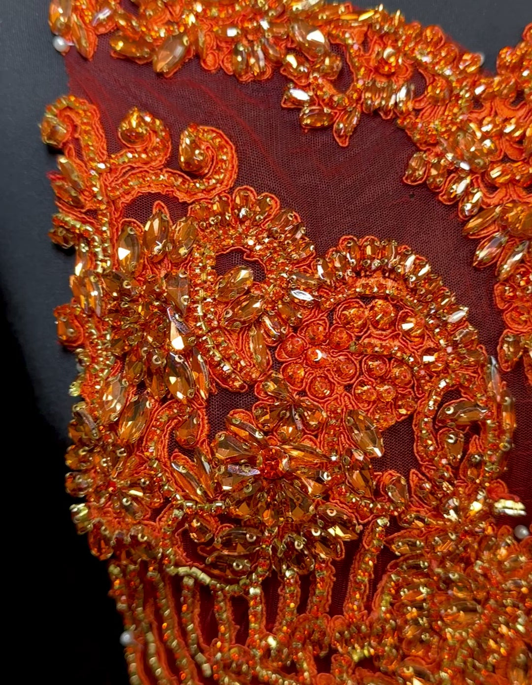 Alex Orange Rhinestone Bodice, dark orange rhinestone, rust rhinestone, light orange rhinestone,