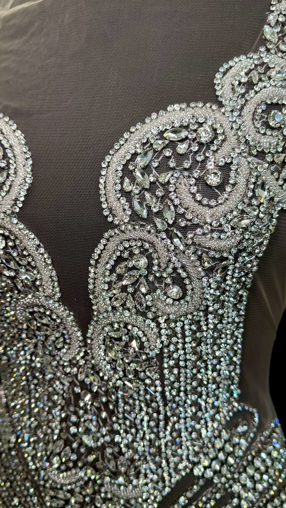 Jessie Silver Rhinestone Bodice Applique, silver rhinestone, dark silver rhinestone, light silver rhinestone,