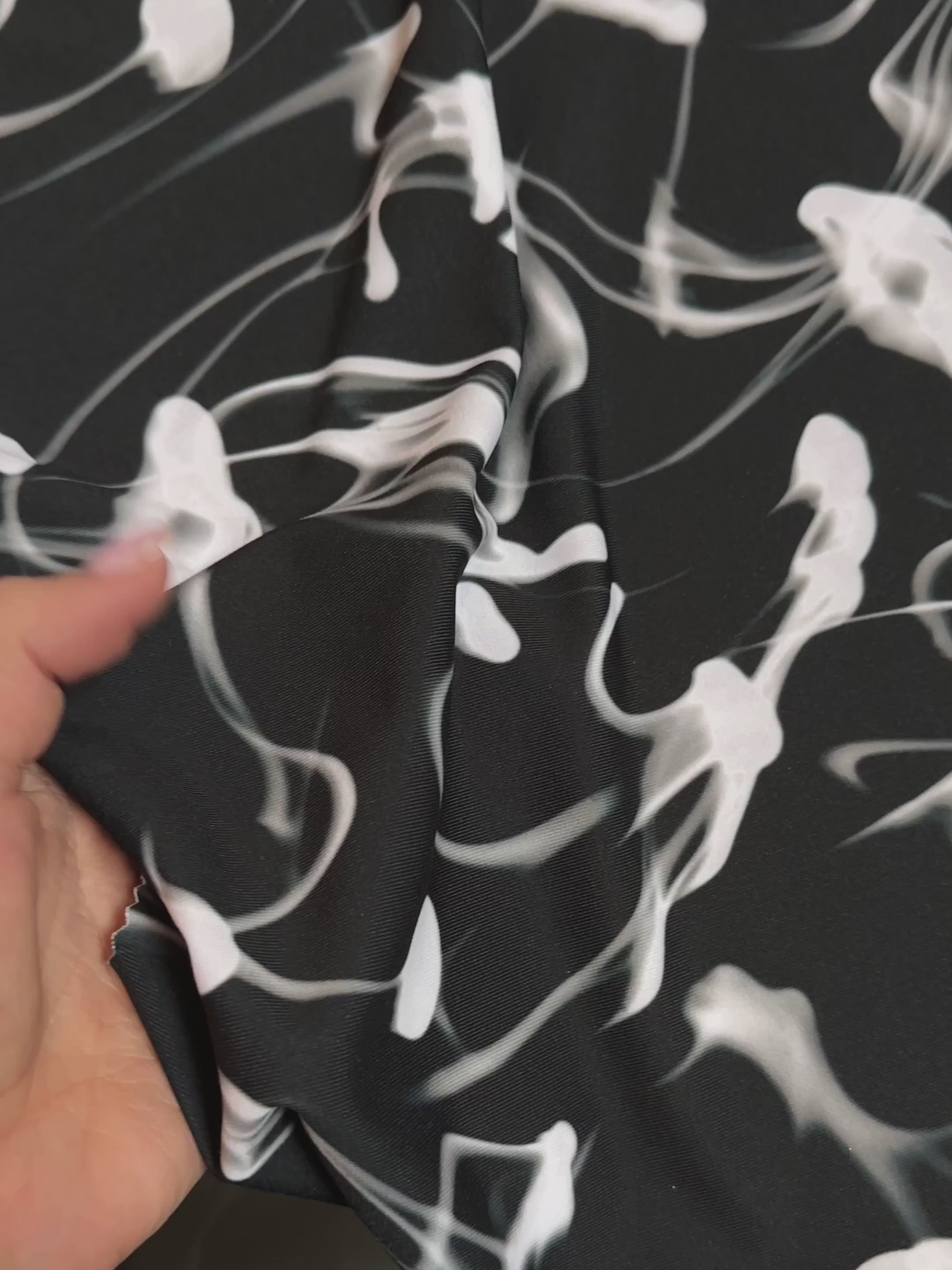 Black White Jelly Fish Nylon Spandex, printed spandex fabric, spandex for legging, fabric for dancewear, kikitextiles, printed fabric, spandex store usa, spandex for woman, spandex on sale, spandex on discount, premium spandex