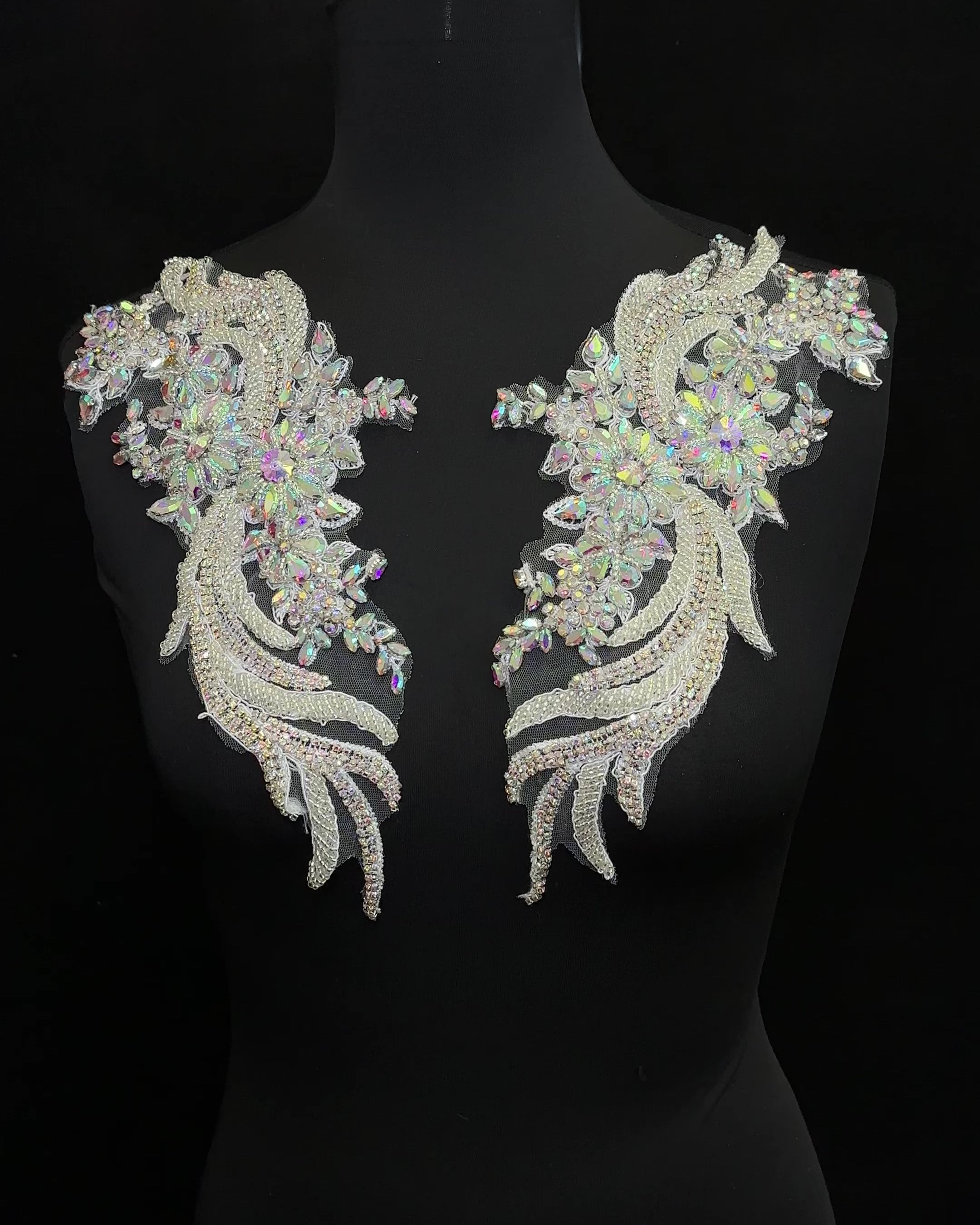 Ciara Silver Iridescent Rhinestone Applique , silver applique, dark silver applique, silver bodice, silver embellishment for dress,