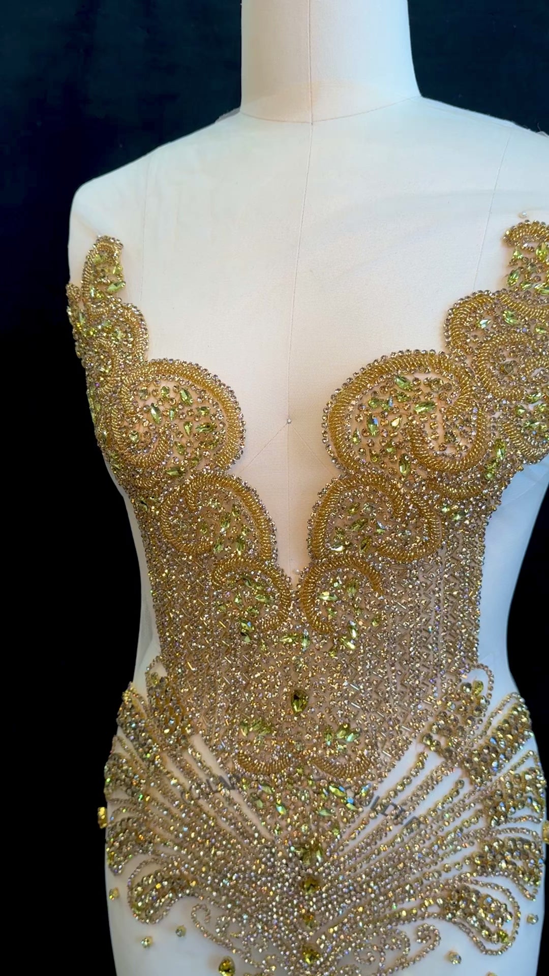 Carla Gold Rhinestone Bodice Applique, gold rhinestone, dark gold rhinestone, light gold rhinestone,
