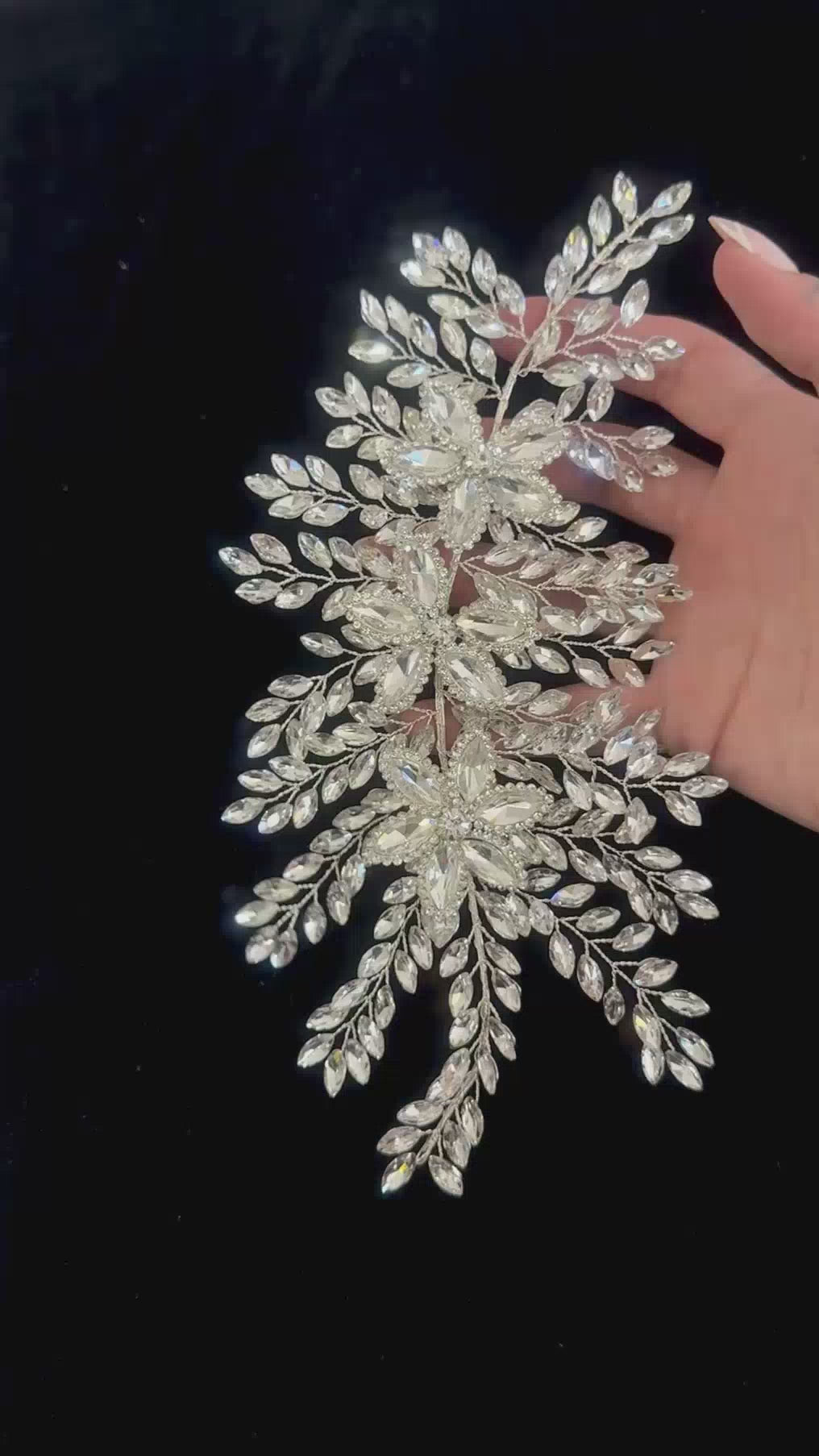 Louise Silver Bridal Leaves Rhinestone Applique
