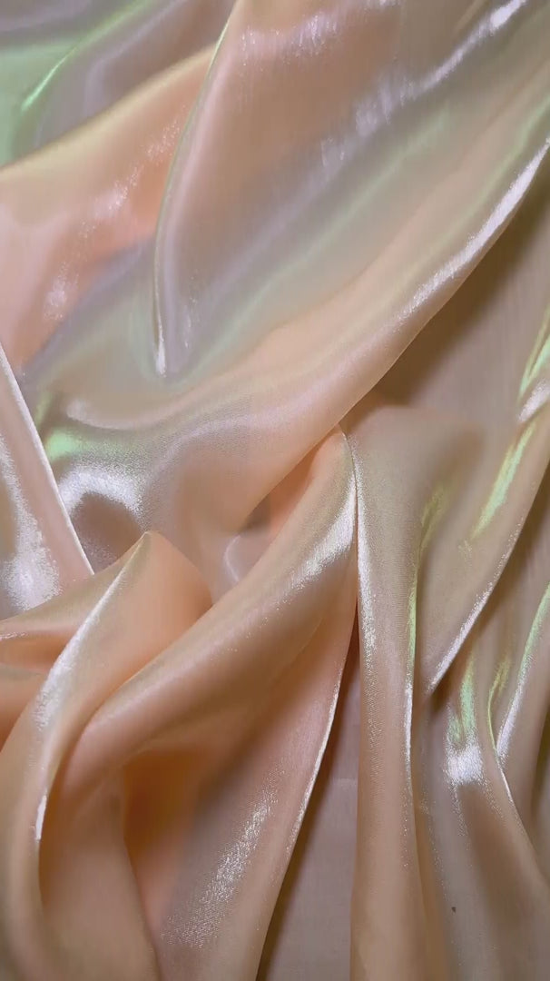 Peach Water Liquid Shimmery Chiffon, Premium Glittery Chiffon, Wet Chiffon, Shimmery Chiffon, Fancy fabric, Luxurious liquid fabric, Chiffon for women