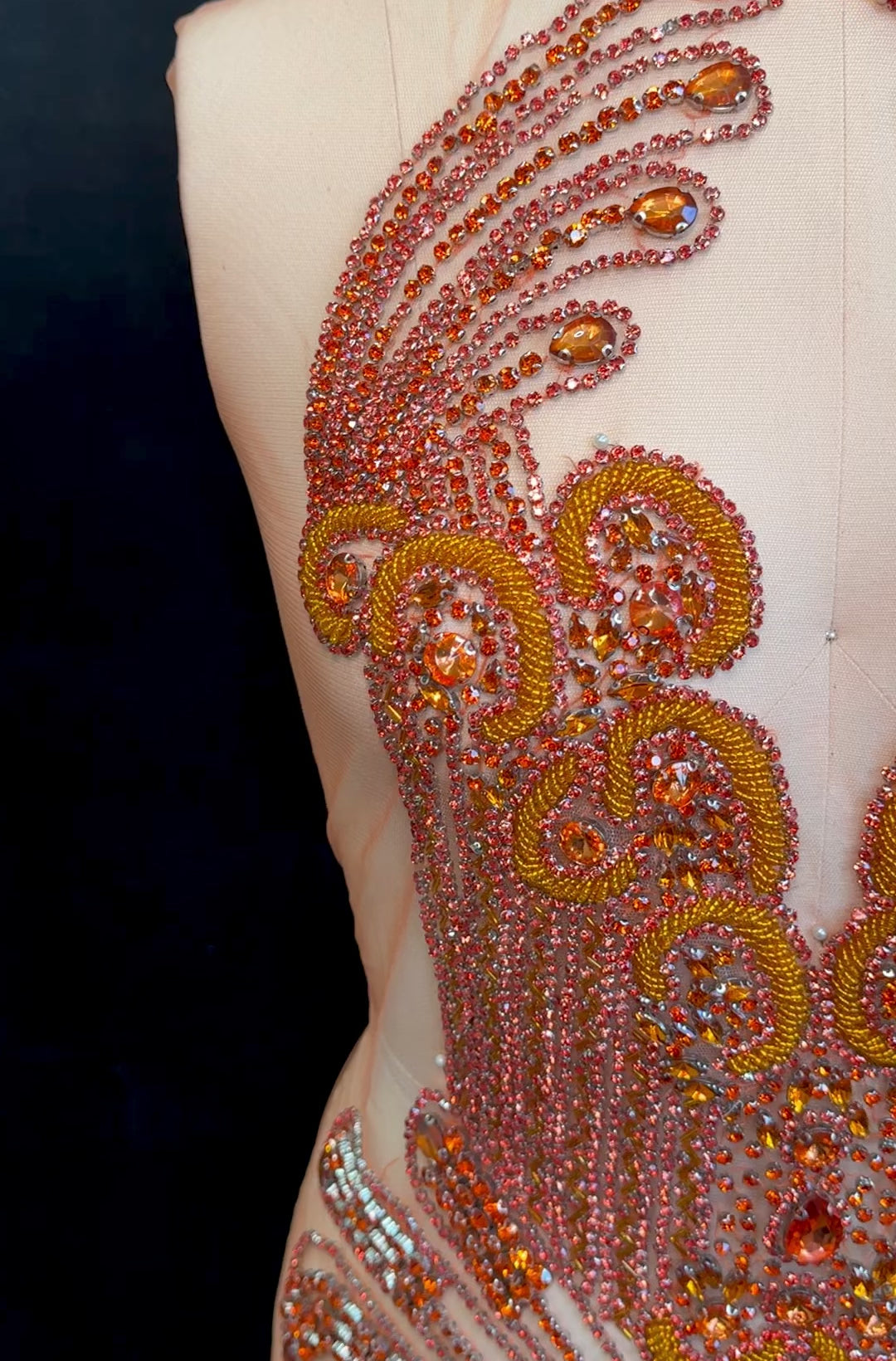 Tina Orange Rhinestone Bodice Applique, orange rhinestone, dark orange rhinestone, light orange rhinestone,
