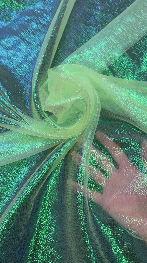 Yellow Green Iridescent Crushed Organza, Yellow Green chiffon, Crushed organza, Crushed chiffon, chiffon for woman, chiffon for bride, premium chiffon, chiffon in low price, chiffon for party wear, chiffon for gown