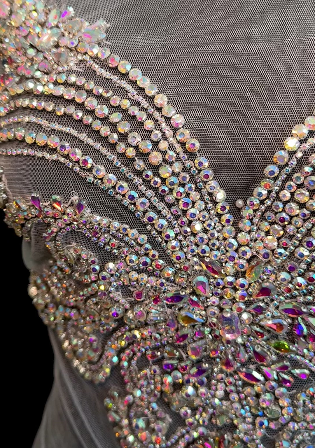 amy silver iridescent Bodice Applique, dark silver rhinestone, silver rhinestone, light silver rhinestone