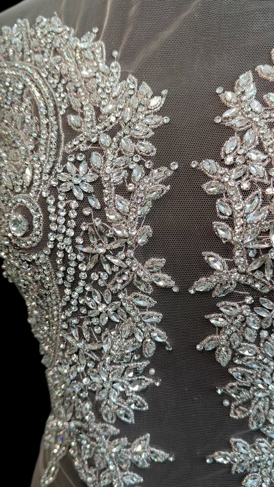 georgia silver iridescent Bodice Applique, dark silver rhinestone, silver rhinestone, light silver rhinestone