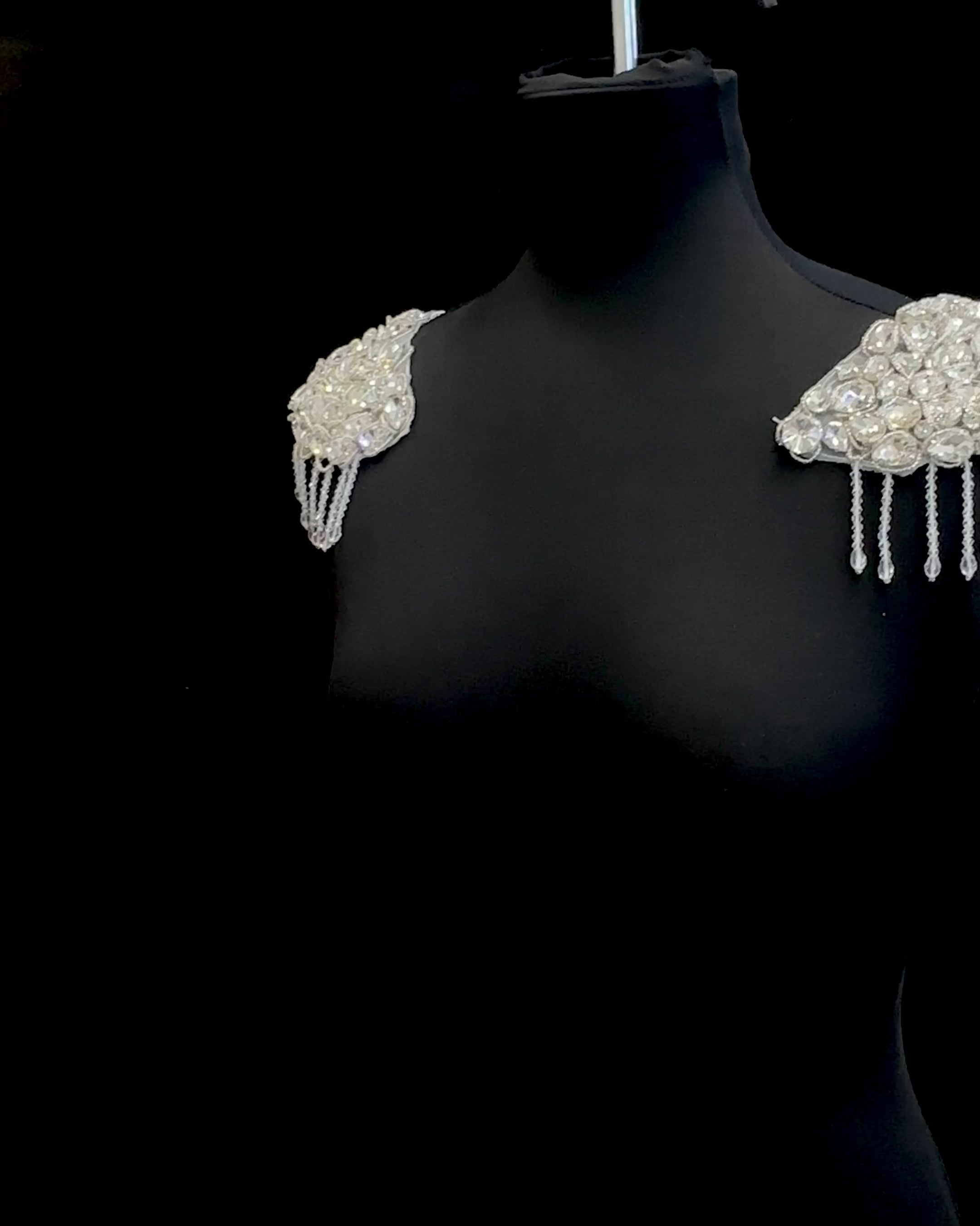 Bianca Silver Shoulder Pads Pair Rhinestone Applique , silver applique, dark silver applique, silver bodice, silver embellishment for dress,