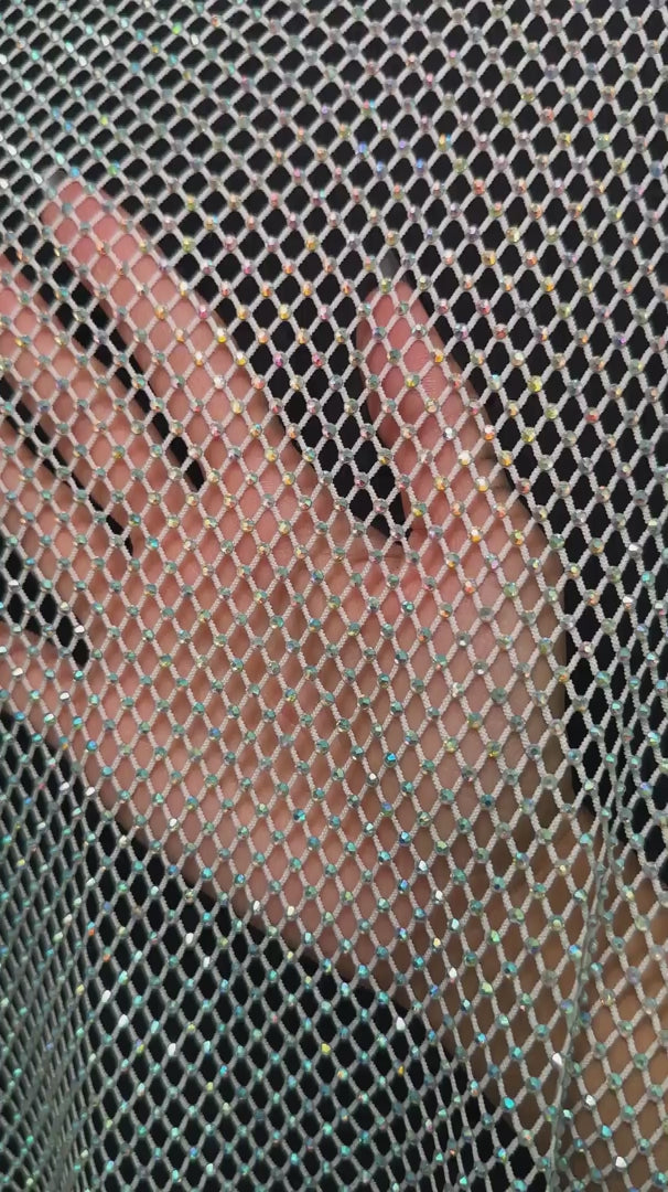 White Silver Rhinestone Diamond Fishnet Mesh, Rhinestone Fishnet Mesh, Mesh on Sale, Rhinestone on Mesh, Womens Rhinestone Mesh, Fancy Fishnet Mesh