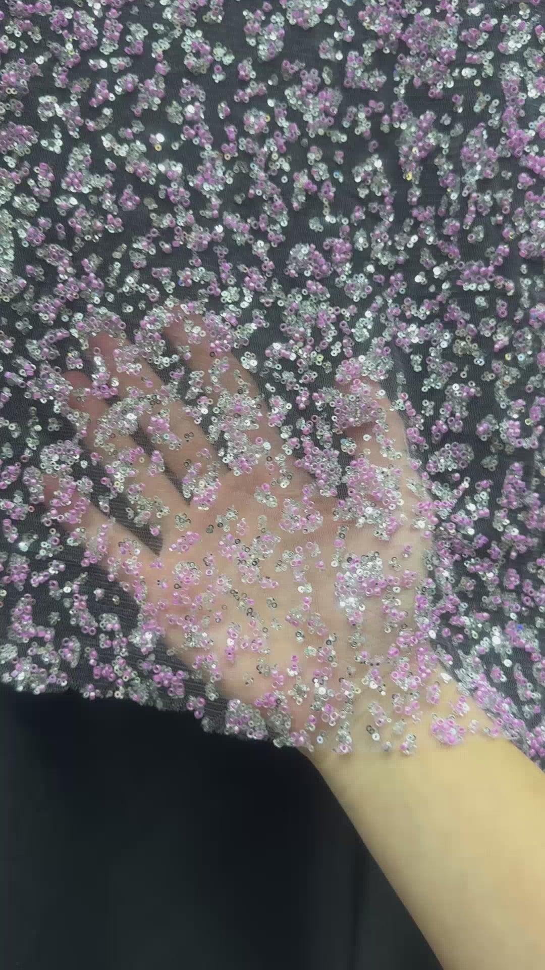 Lilac Silver Beaded Sequin Lace