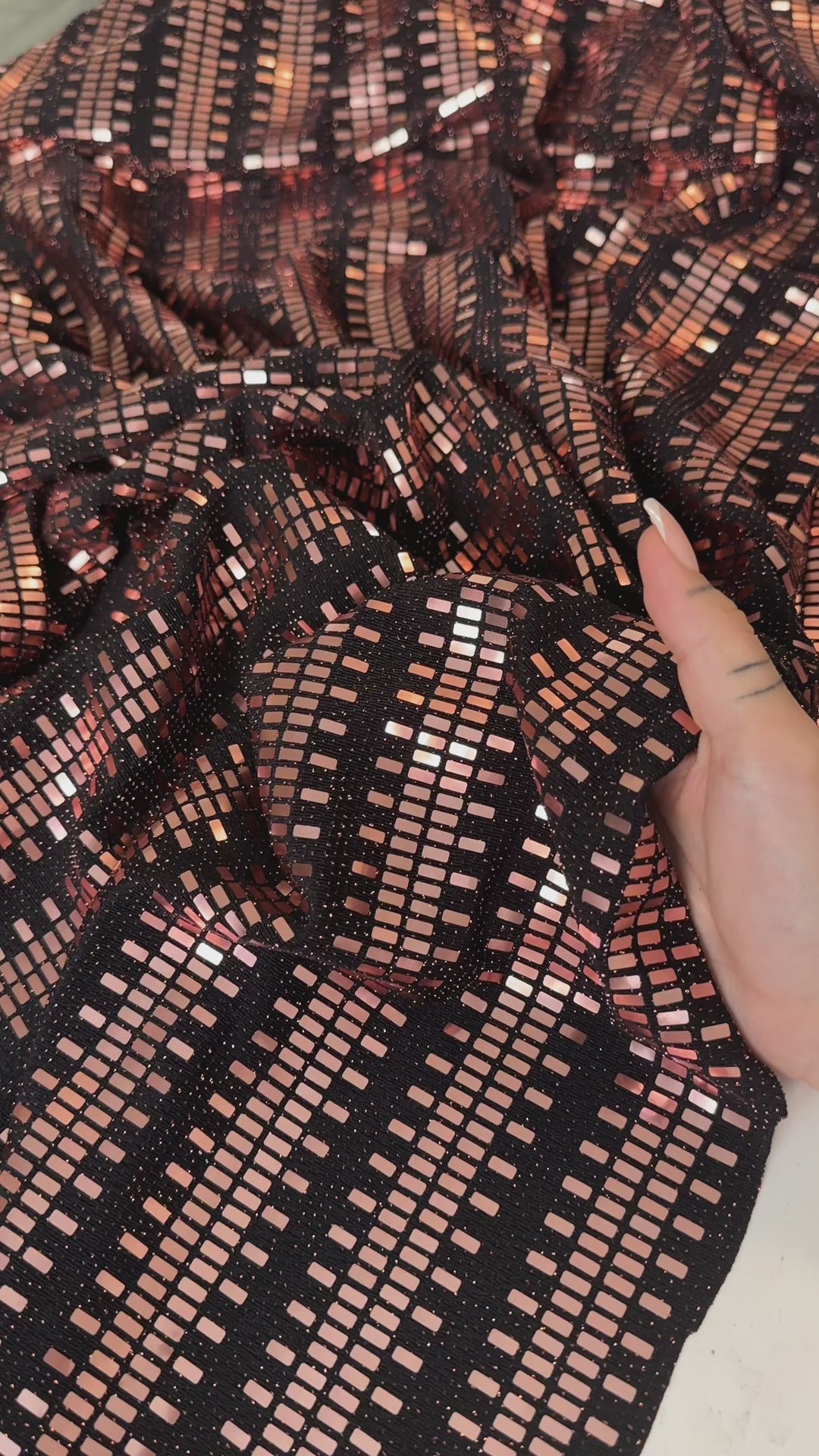 Rose Gold Flat Mirror Sequin on Knit, gold sequin on knit, rose gold sequin, sequin on knit, mirror sequin on knit, bright gold sequin on knit