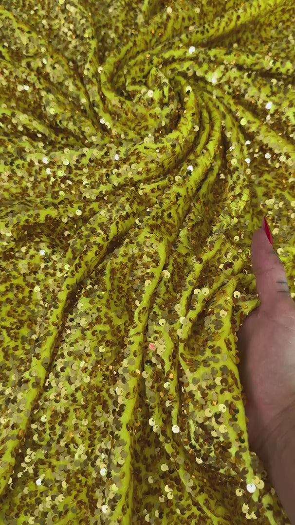 Yellow Gold Sequin on velvet, Sequin on velvet, Stretch Sequin Mesh, Stretch Sequin velvet for woman, Stretch Sequin velvet for bride, Stretch Sequin velvet on discount, Stretch Sequin velvet online